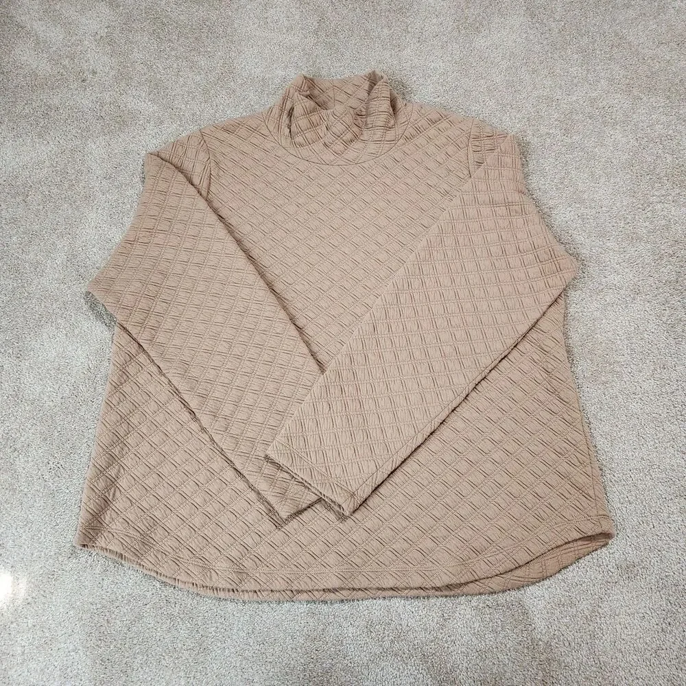 J. Crew Sweater Women XL Pale Mocha Quilted Mockneck Pullover NWT